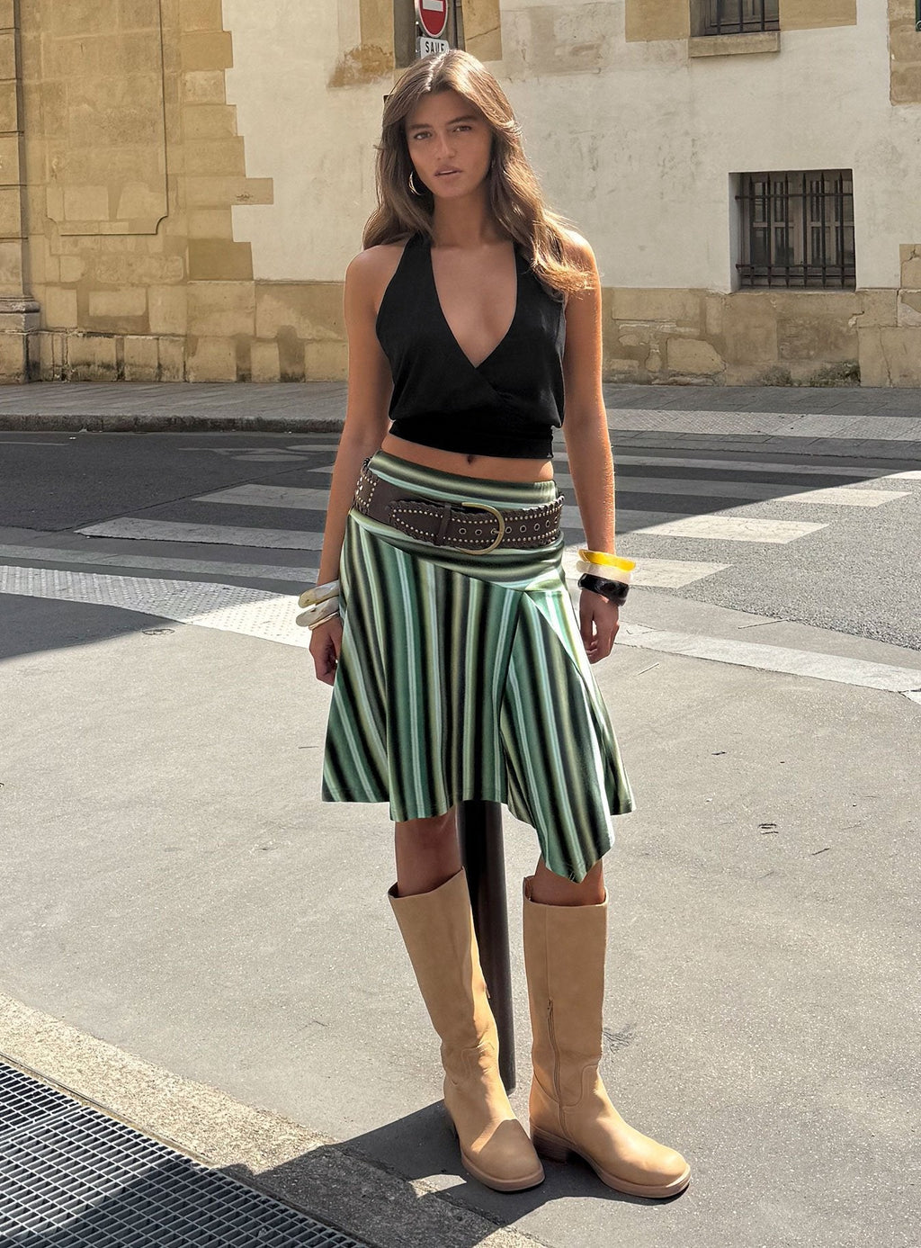 Desidera Asymmetrical Midi Skirt Blue Multi Stripe