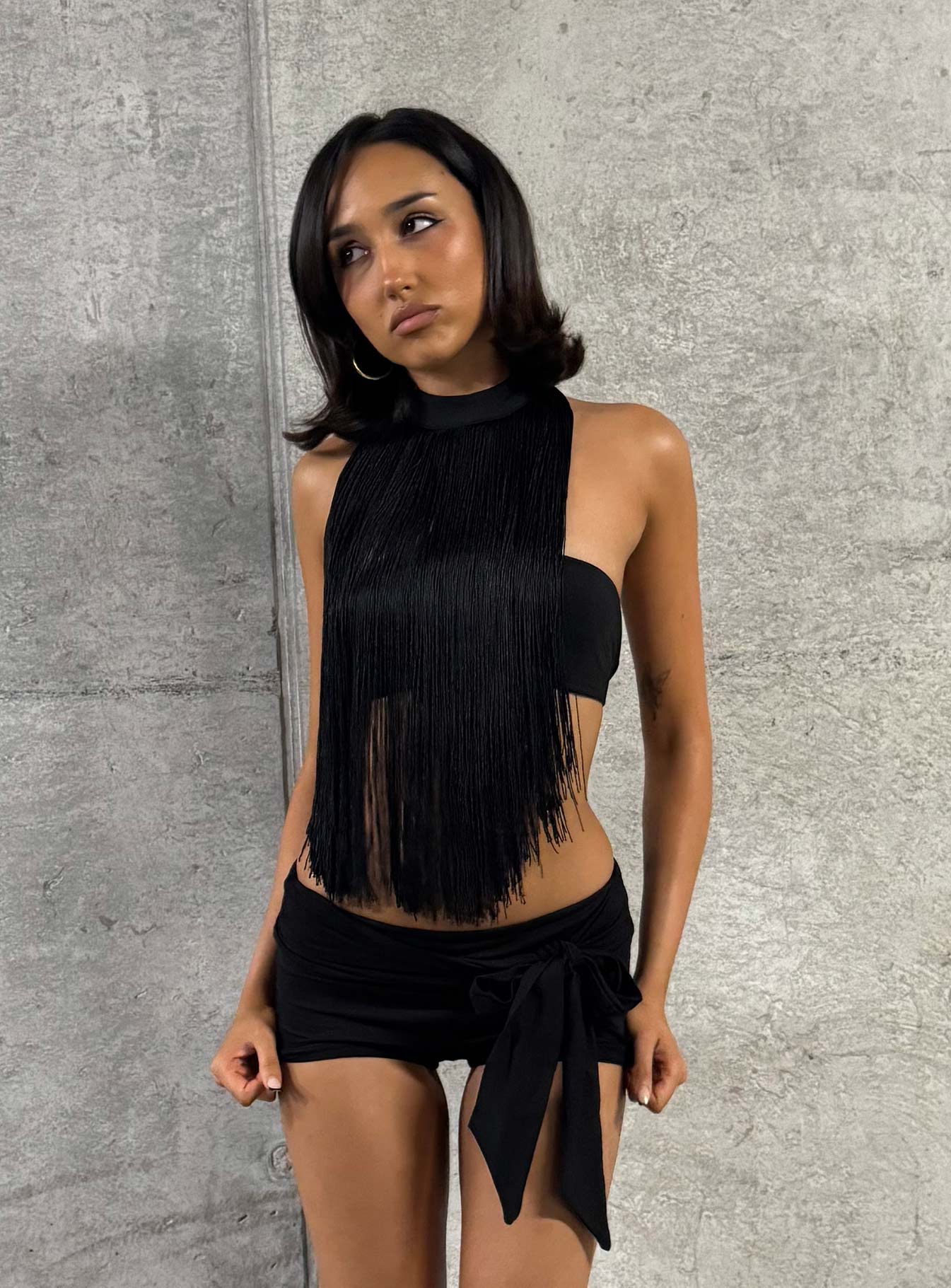 Eldric Tie Waist Micro Shorts Black