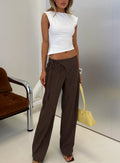 Editta Tie Detail Low Rise Tailored Pants Brown Pinstripe