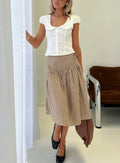 Kasida Tie Detail Midi Skirt Brown Check