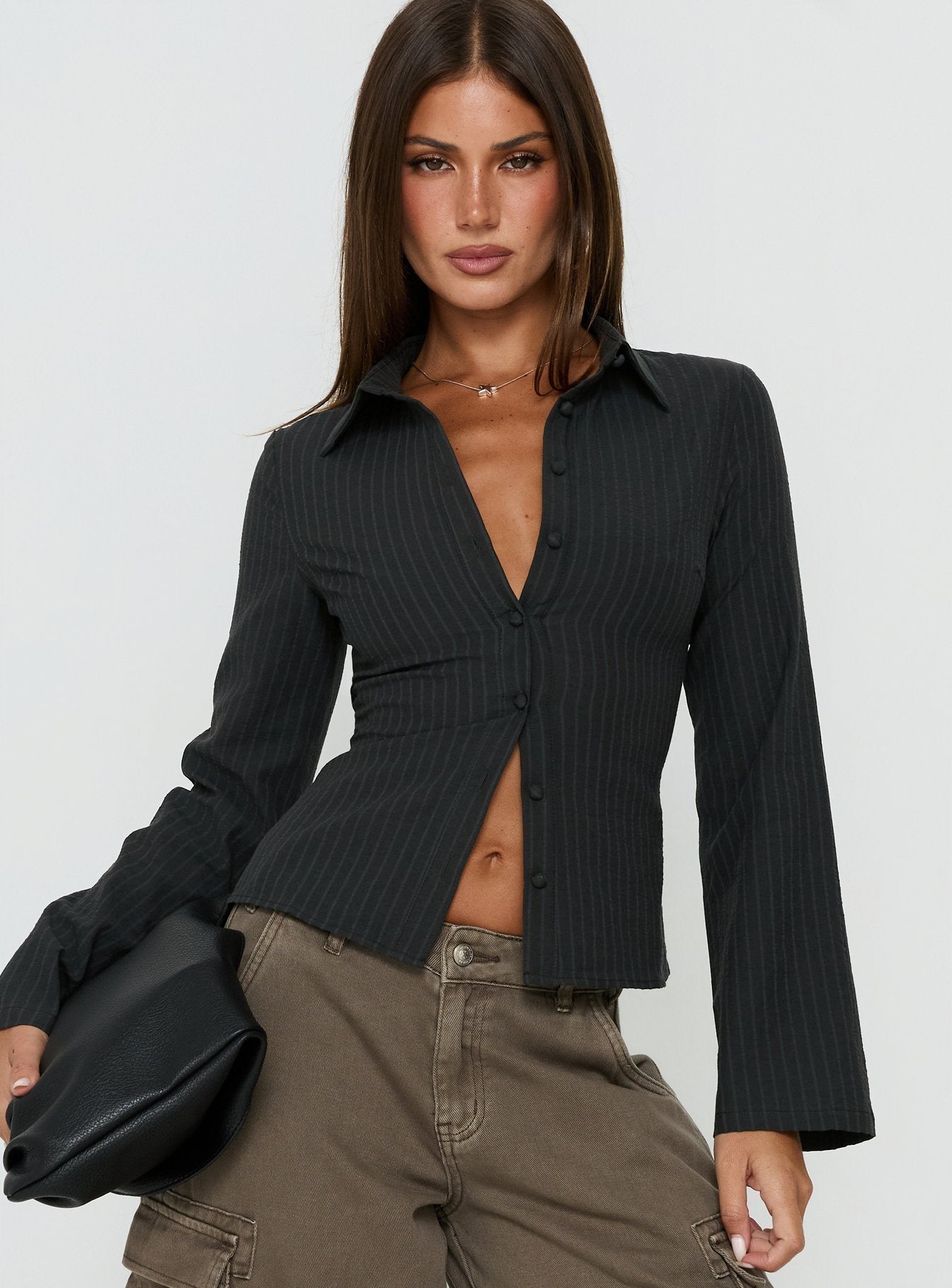 Anni Pinstripe Shirt Black