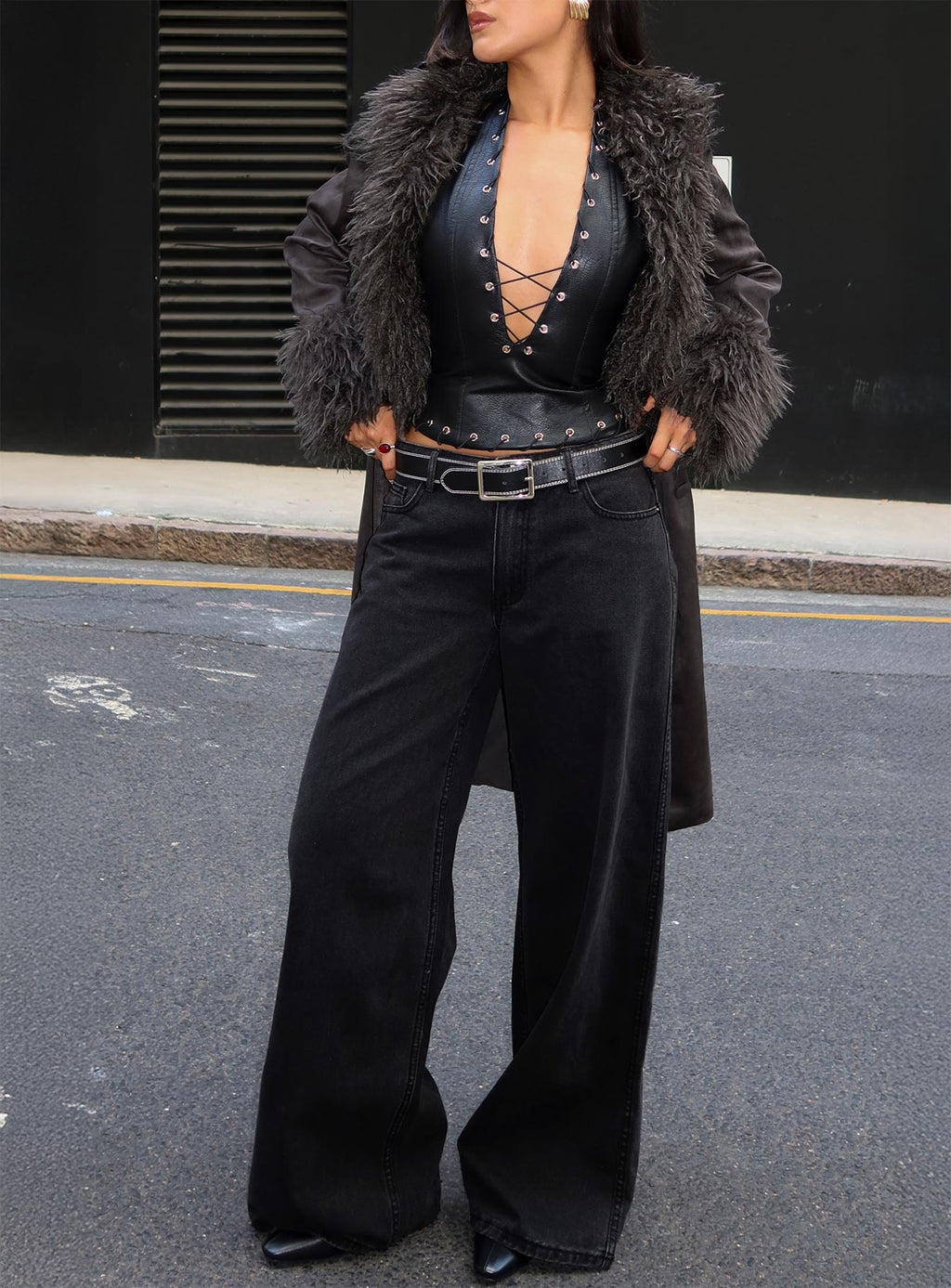 Ramos Low Rise Wide Leg Jeans Washed Black Petite