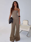 Madelle Mid Rise Straight Leg Pants Brown Pinstripe