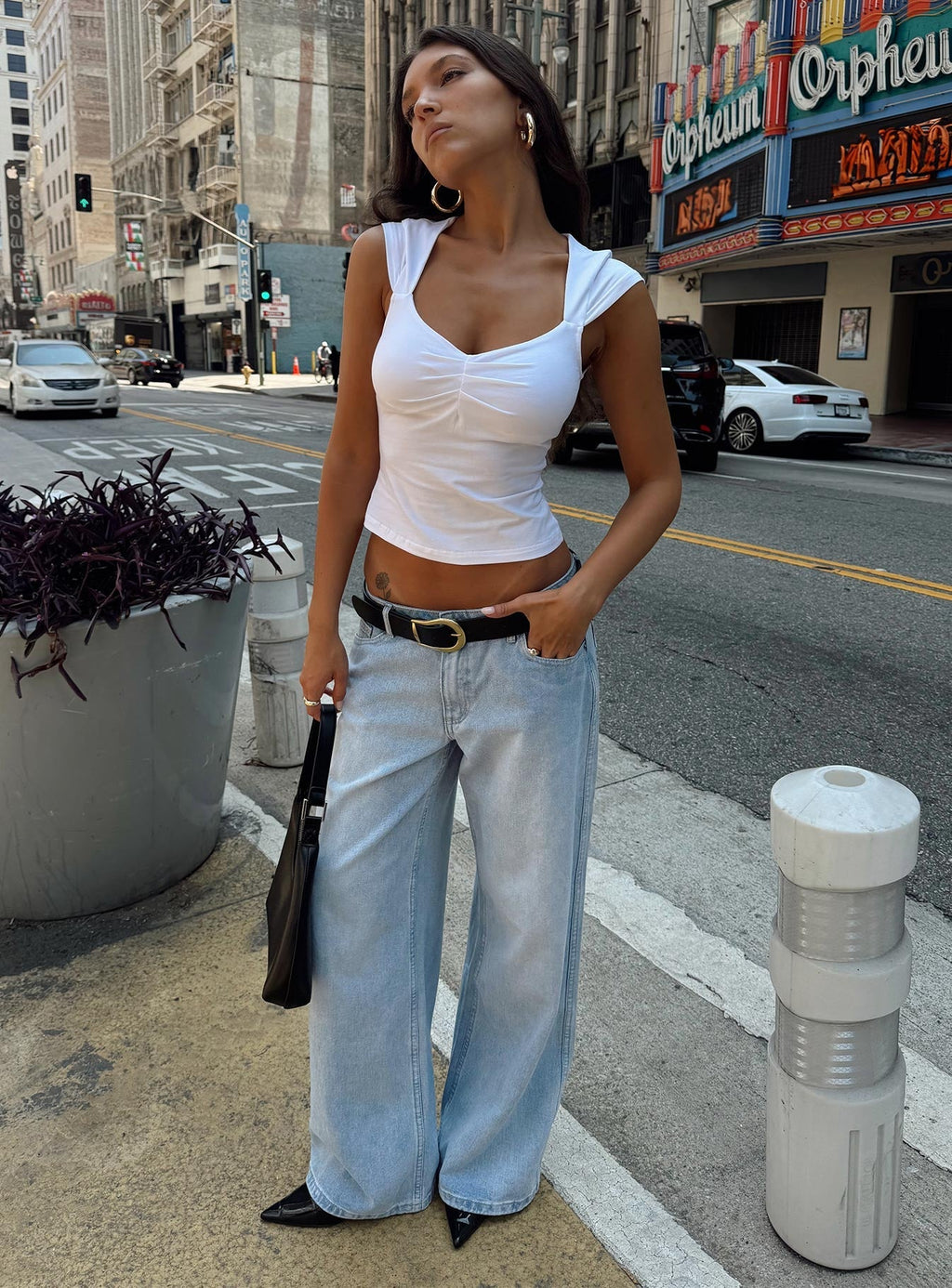 Ramos Low Rise Wide Leg Denim Jeans Light Blue Wash