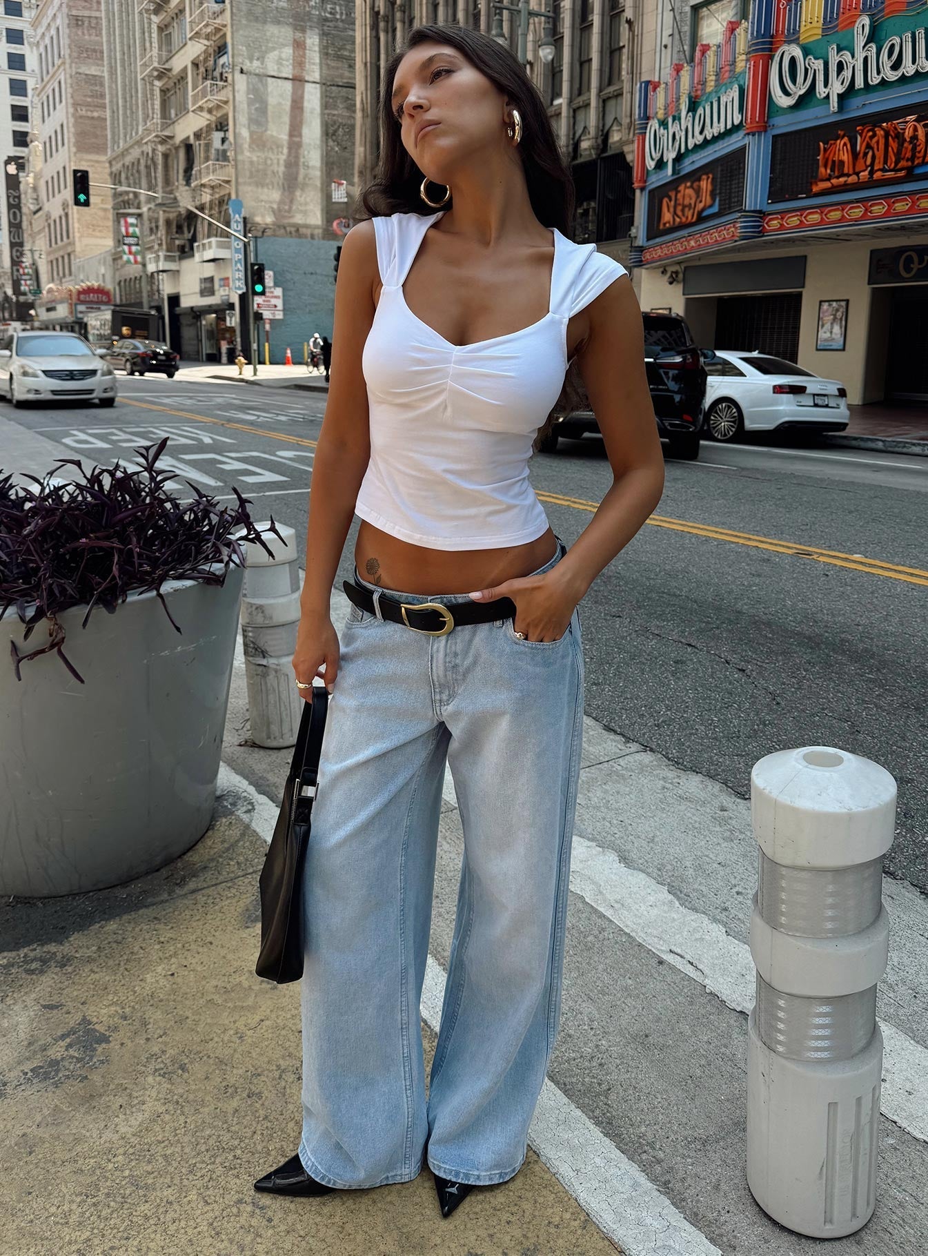 Ramos Low Rise Wide Leg Denim Jeans Light Blue Wash