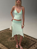 Natabelle Lace Detail Midi Skirt Mint