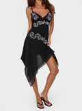 Pappilion Asymmetrical Midi Dress Black