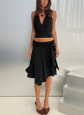 Soft Focus Tie Waist Midi Skirt Black