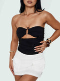 See Me Soon Strapless Hardware Detail Bodysuit Black