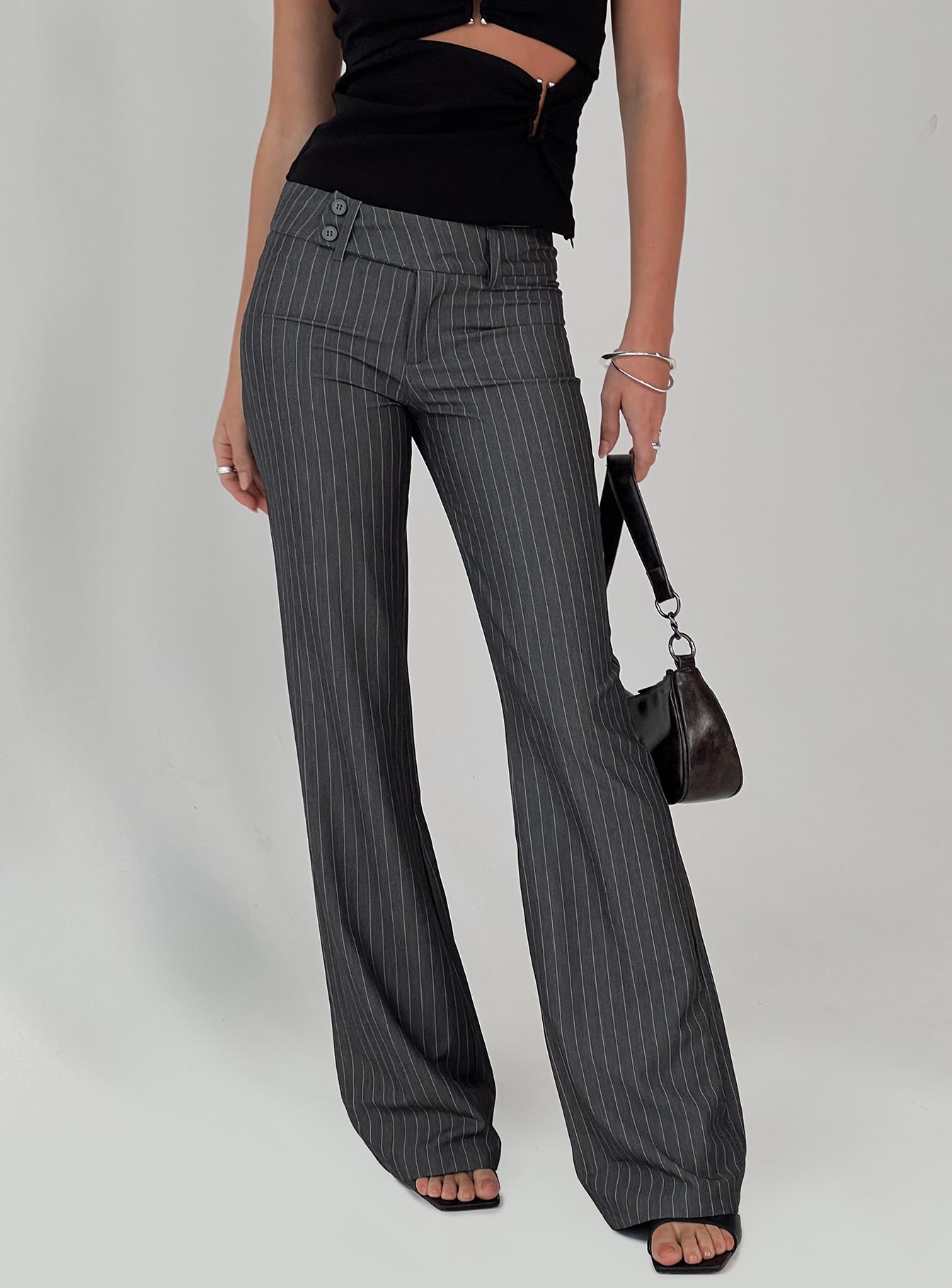 Kinkirk Flared Trousers Grey Pinstripe Petite