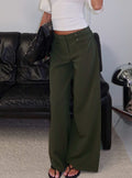 Jette Tailored Buckle Trousers Green Pinstripe