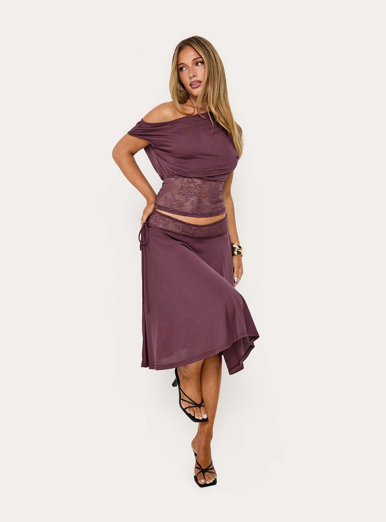 Marienna Lace Midi Skirt Plum