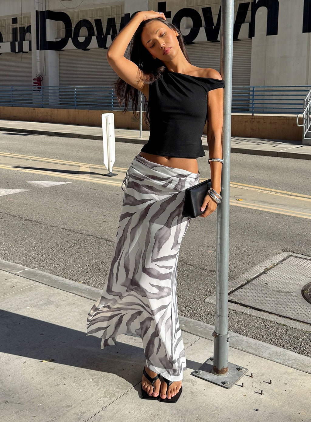Kiden Split Maxi Skirt Zebra
