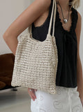 Moon Glow Crochet Metallic Tote Bag Cream