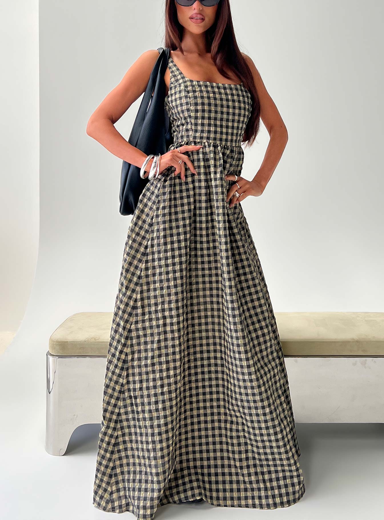 Cartmel Check Maxi Dress Black / Cream