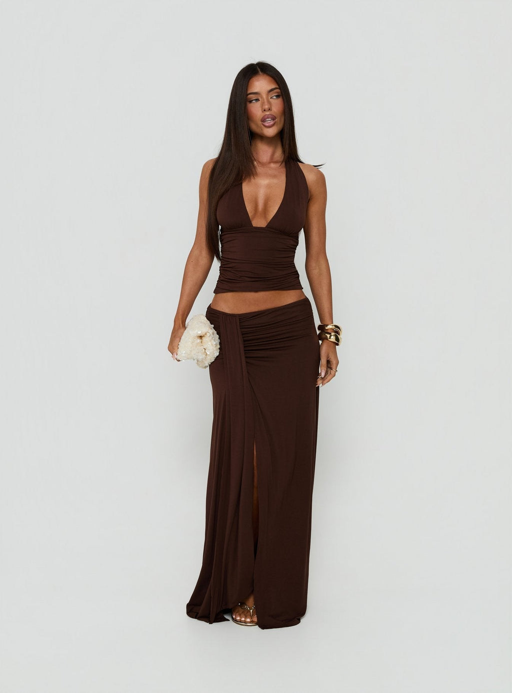 Keerah Ruched Maxi Skirt Brown
