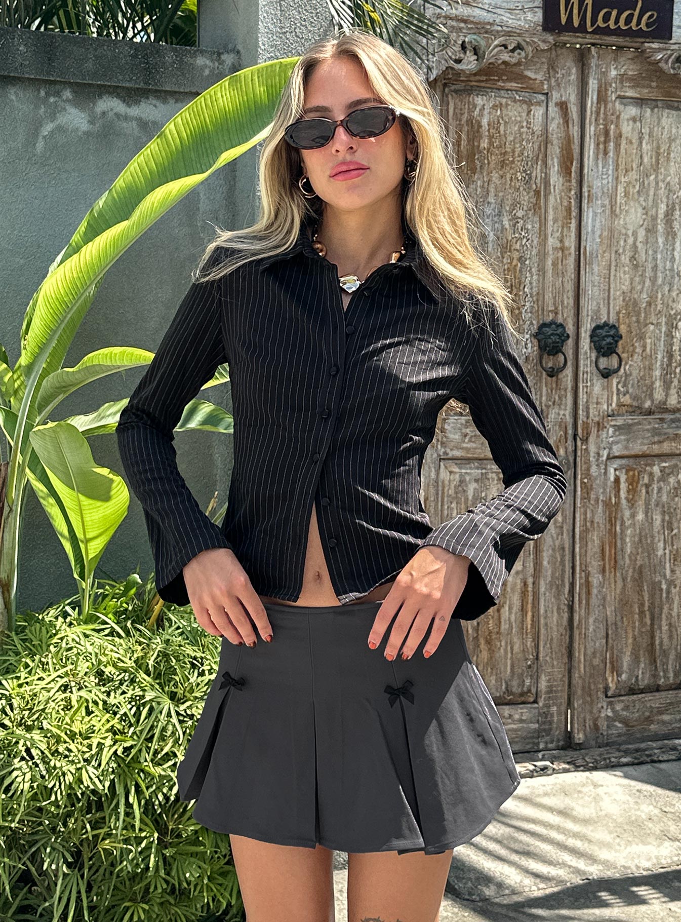 Anni Pinstripe Shirt Black