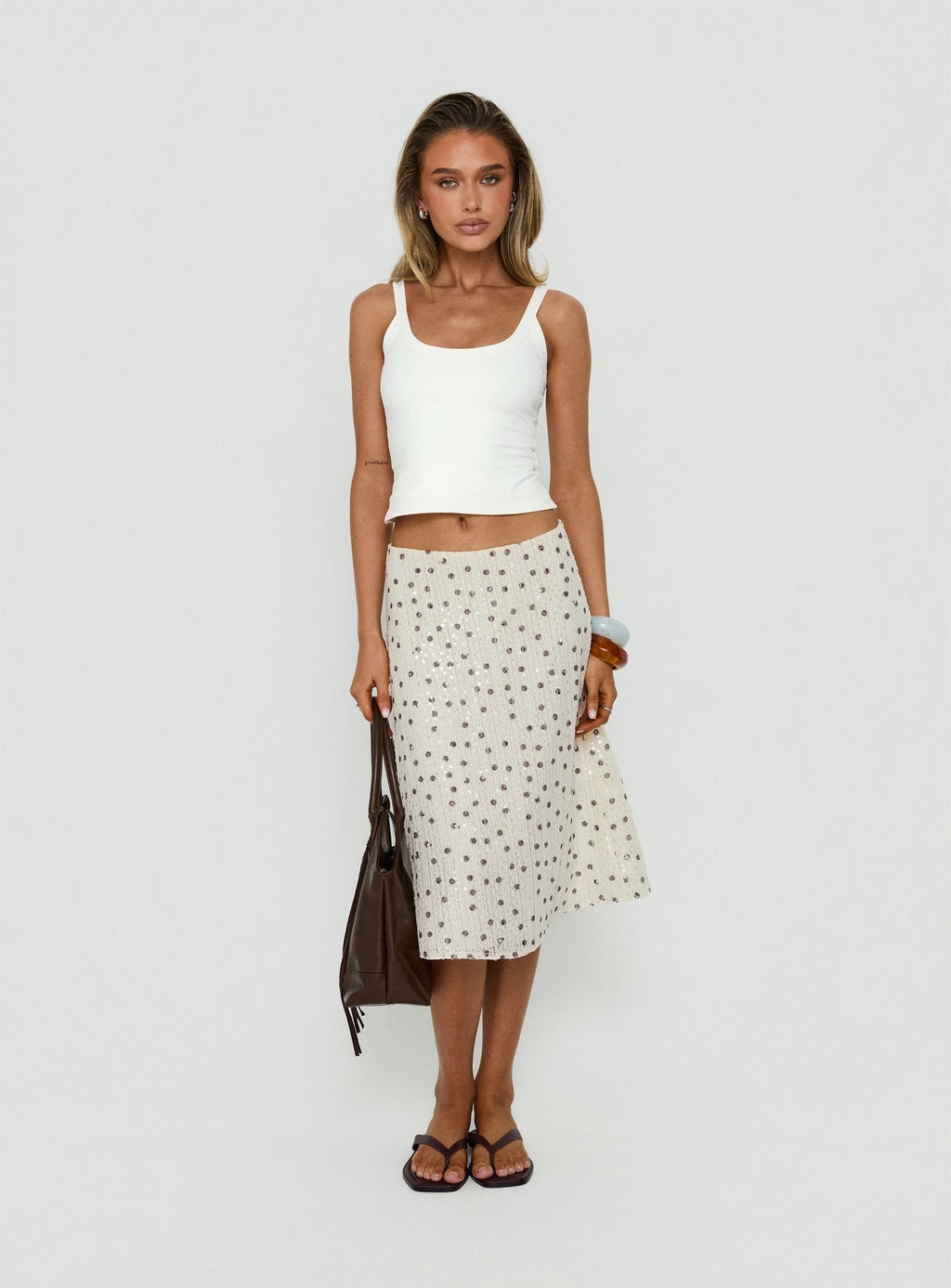Olila Sequin Midi Skirt White Polka Dot
