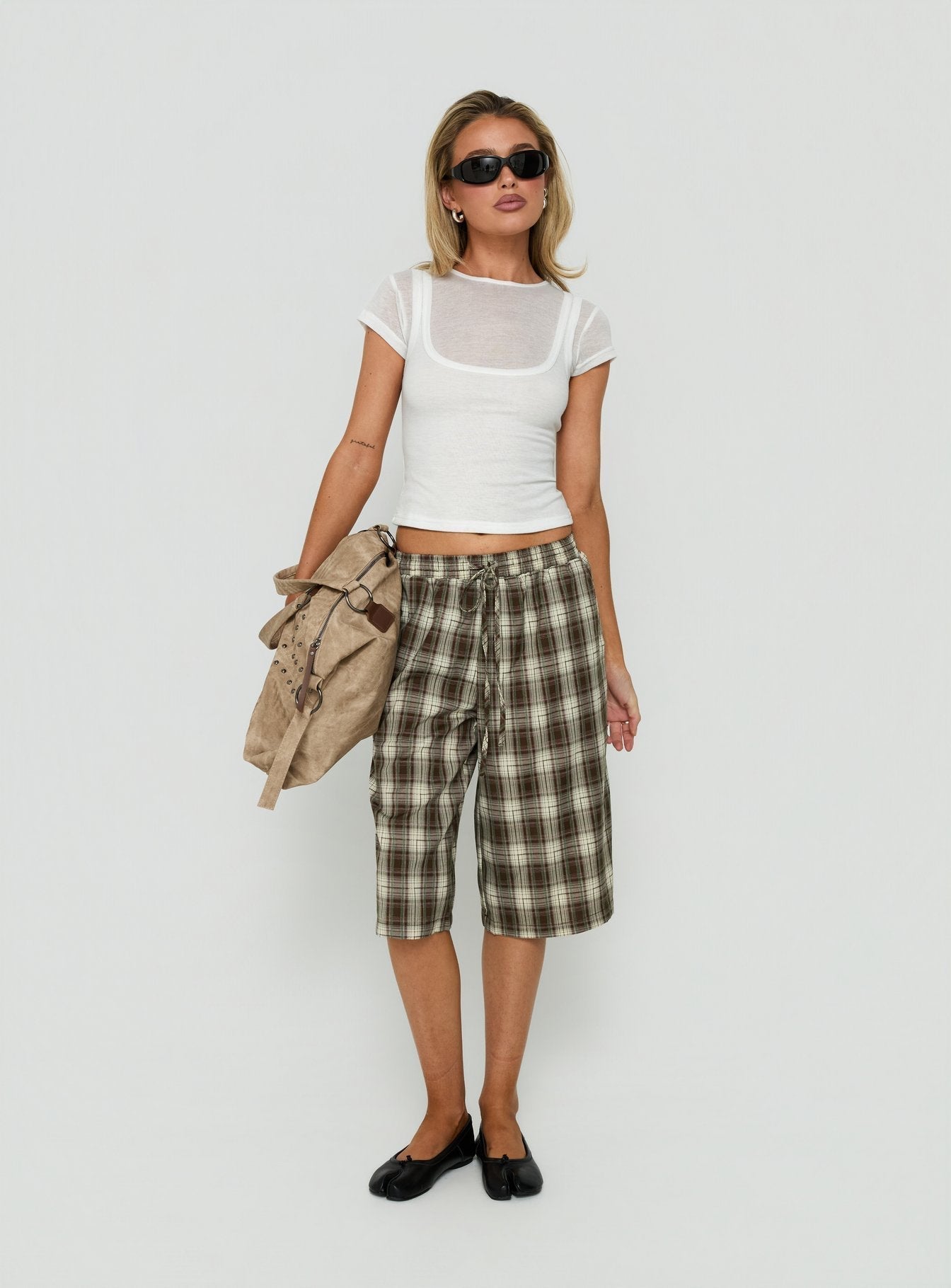 Tucka Long Line Baggy Shorts Multi Check