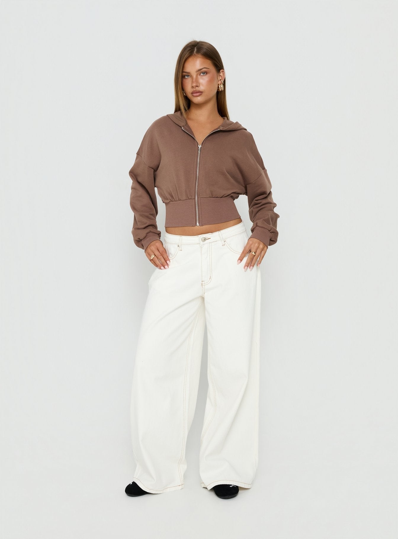 Naylor Mid Rise Wide Leg Jeans Cream