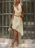 Evaleine Asymmetrical Chiffon Midi Skirt Baby Yellow