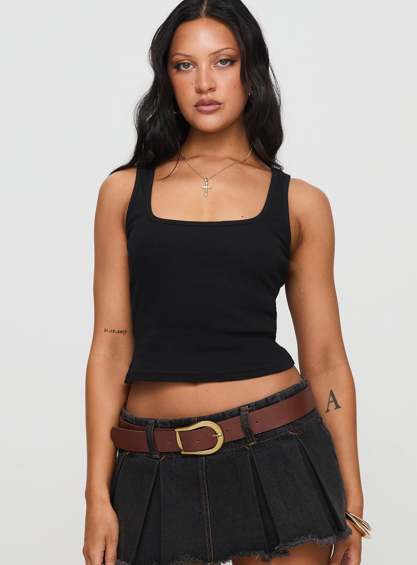 Baseline Square Neck Rib Vest Top Black
