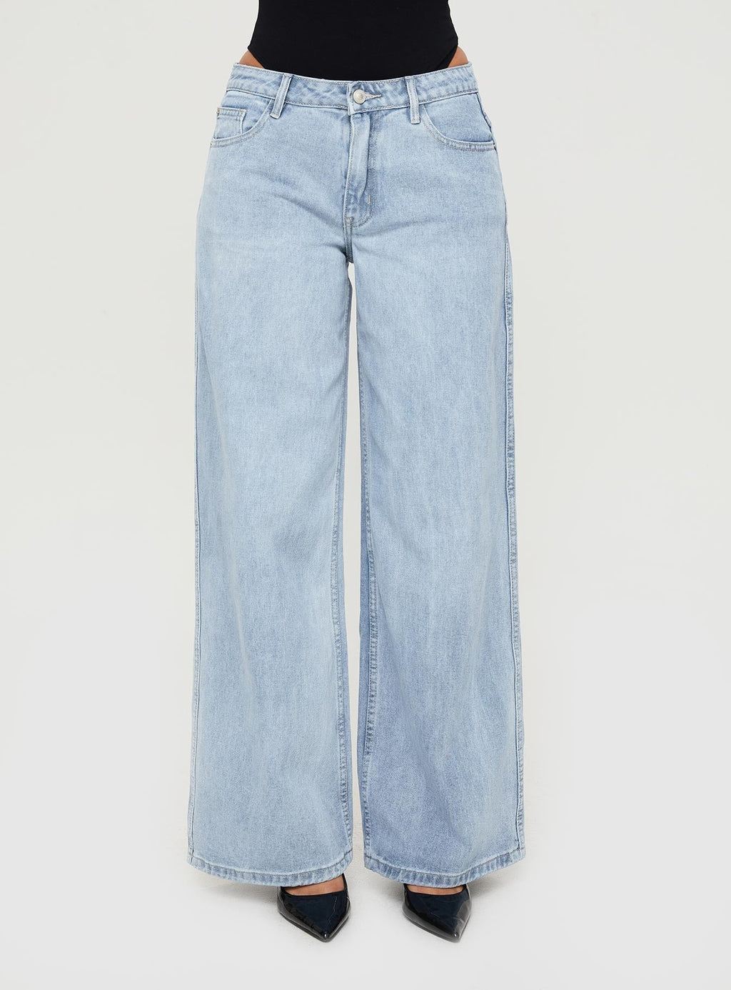 Ramos Low Rise Wide Leg Denim Jeans Light Blue Wash