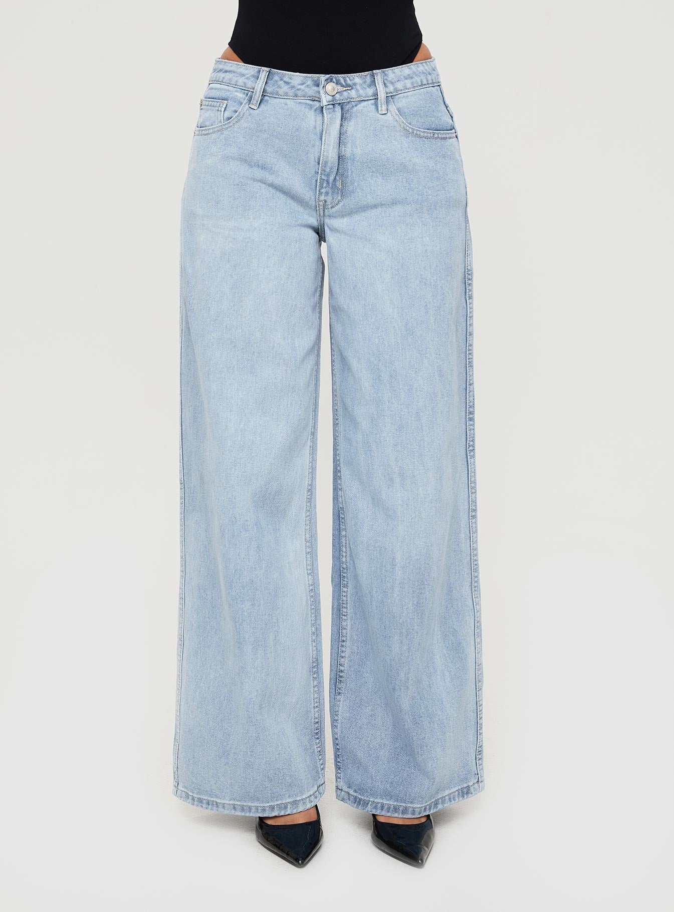 Ramos Low Rise Wide Leg Denim Jeans Light Blue Wash