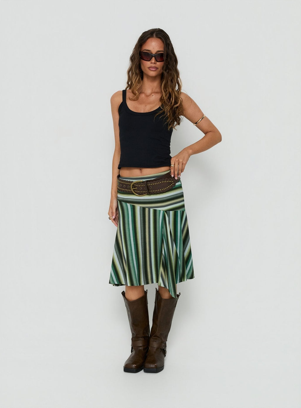 Desidera Asymmetrical Midi Skirt Blue Multi Stripe