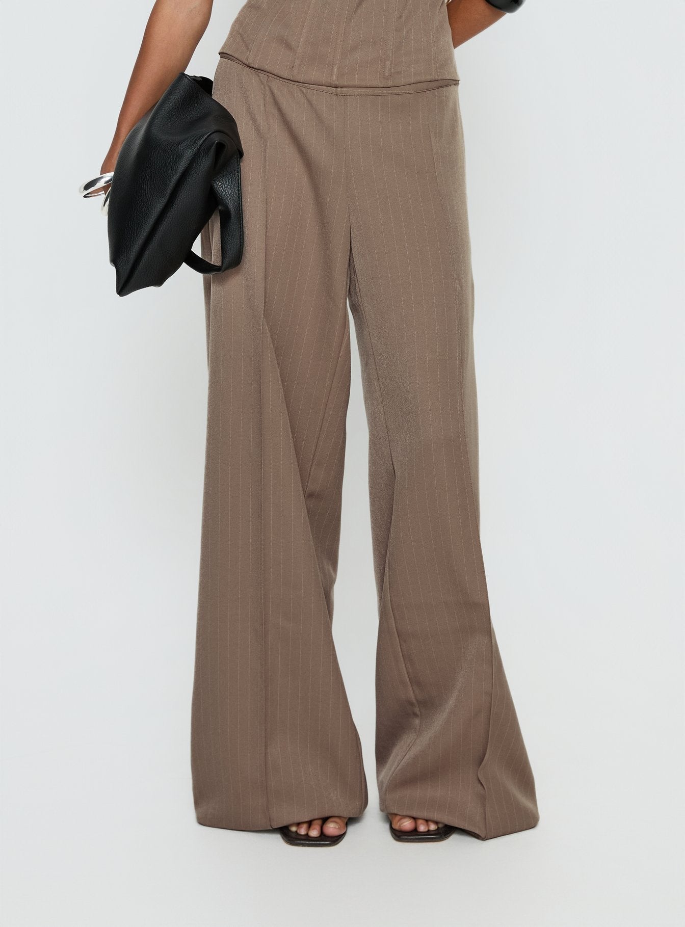 Madelle Mid Rise Straight Leg Pants Brown Pinstripe