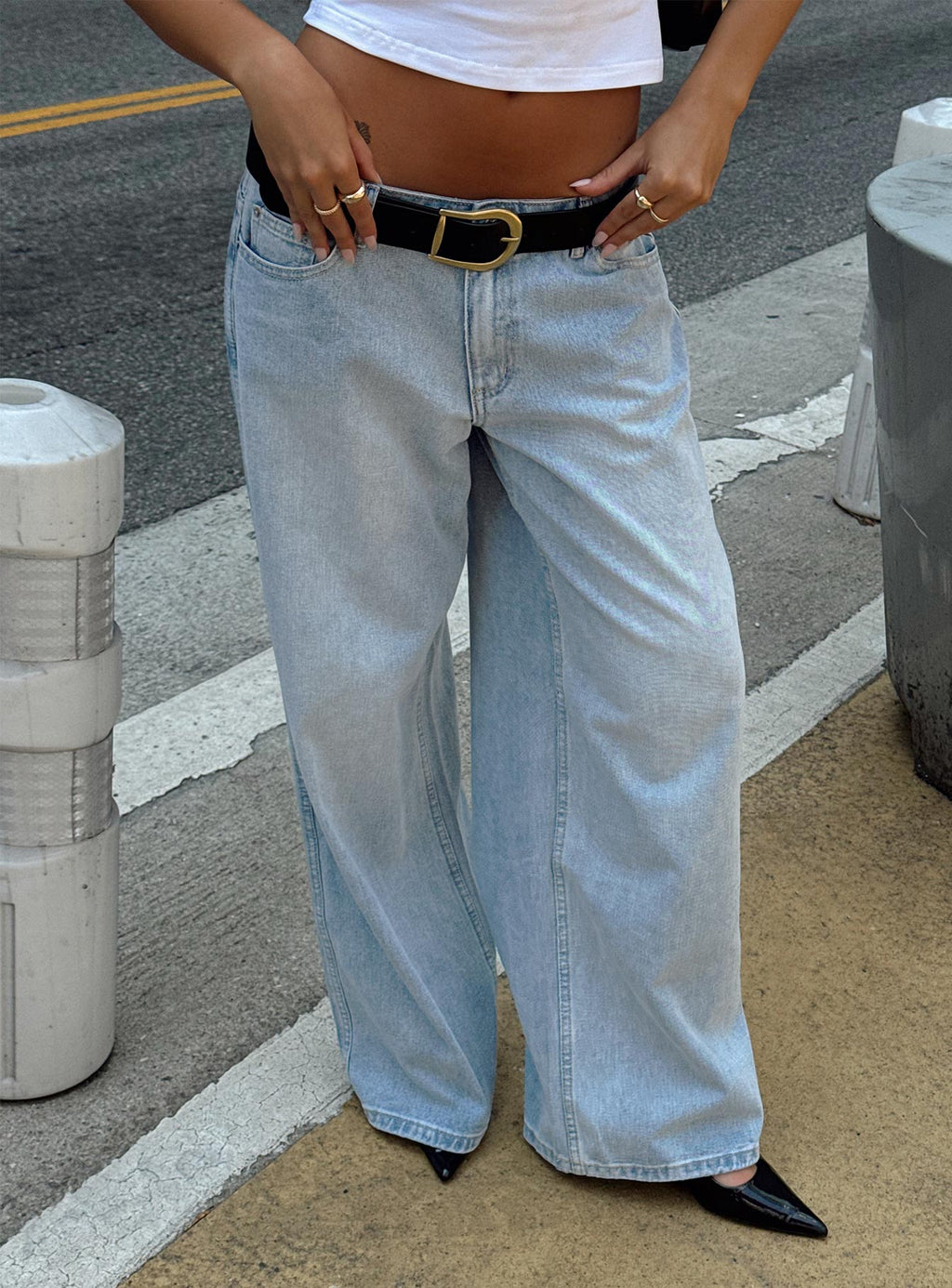 Ramos Low Rise Wide Leg Denim Jeans Light Blue Wash