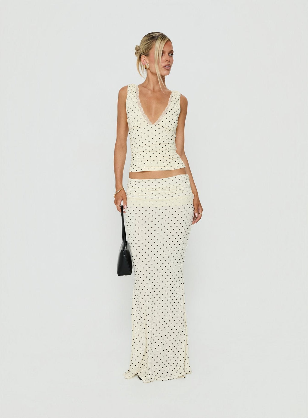 Zespri Jersey Maxi Skirt Cream Polka Dot