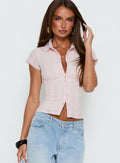 Tyrin Lace Trim Short Sleeve Shirt Pink