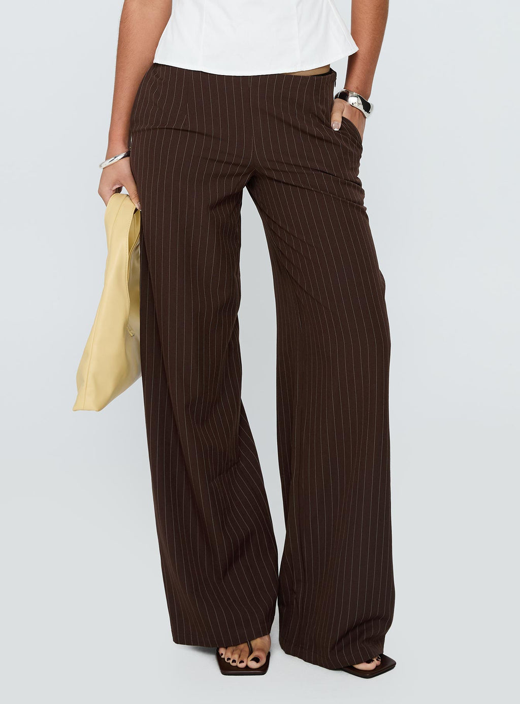 Khane Low Rise Wide Leg Trousers Brown Pinstripe