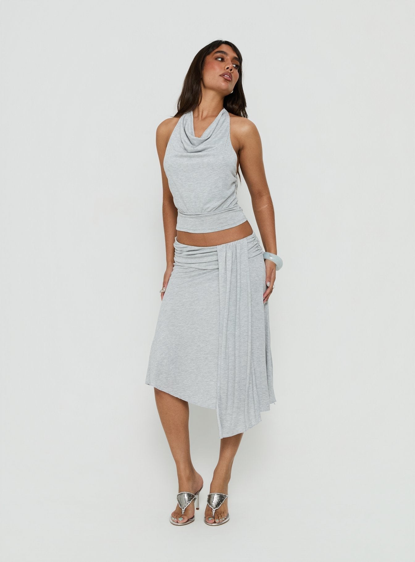 Iselda Draped Midi Skirt Grey Marle