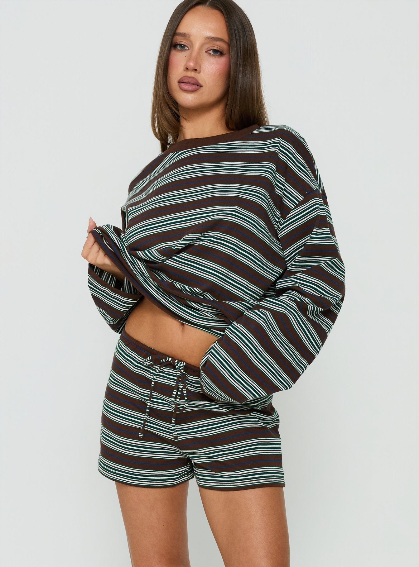Settle Down Shorts Brown Stripe