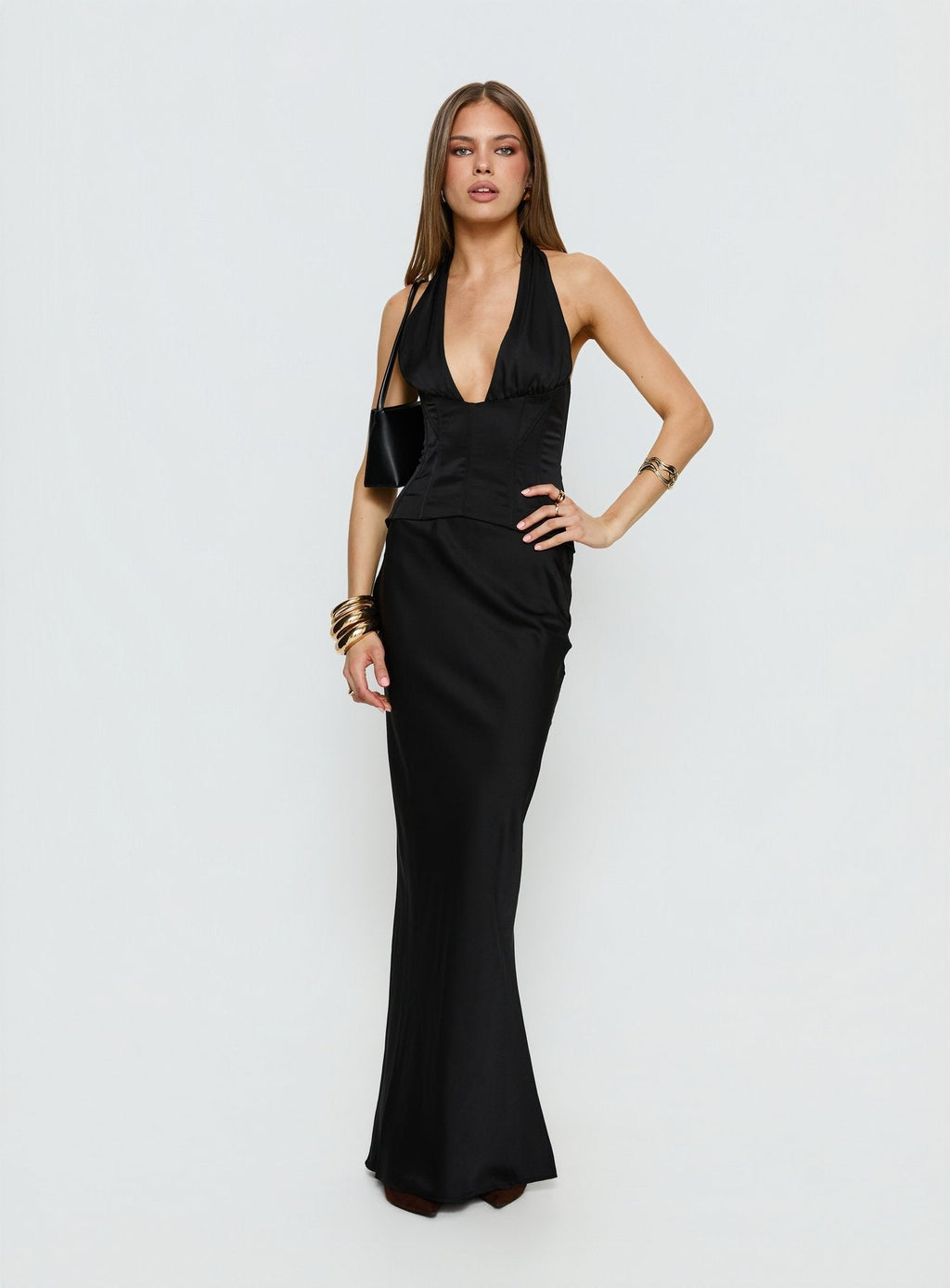 In A Trance Neckholder Korsett Maxikleid Schwarz