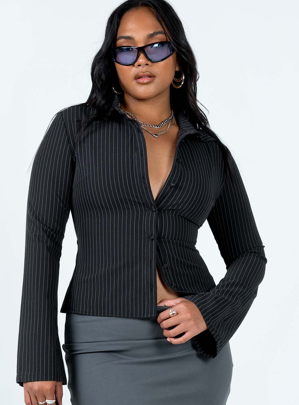 Anni Pinstripe Shirt Black