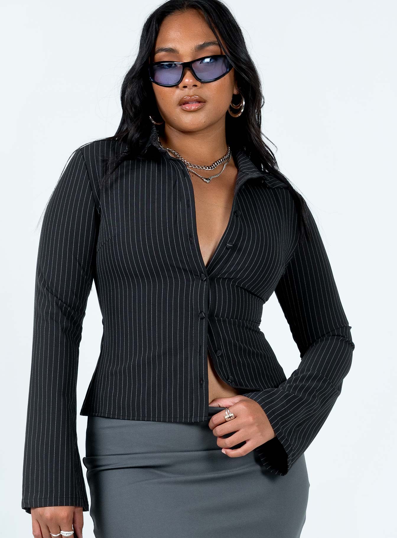 Anni Pinstripe Shirt Black
