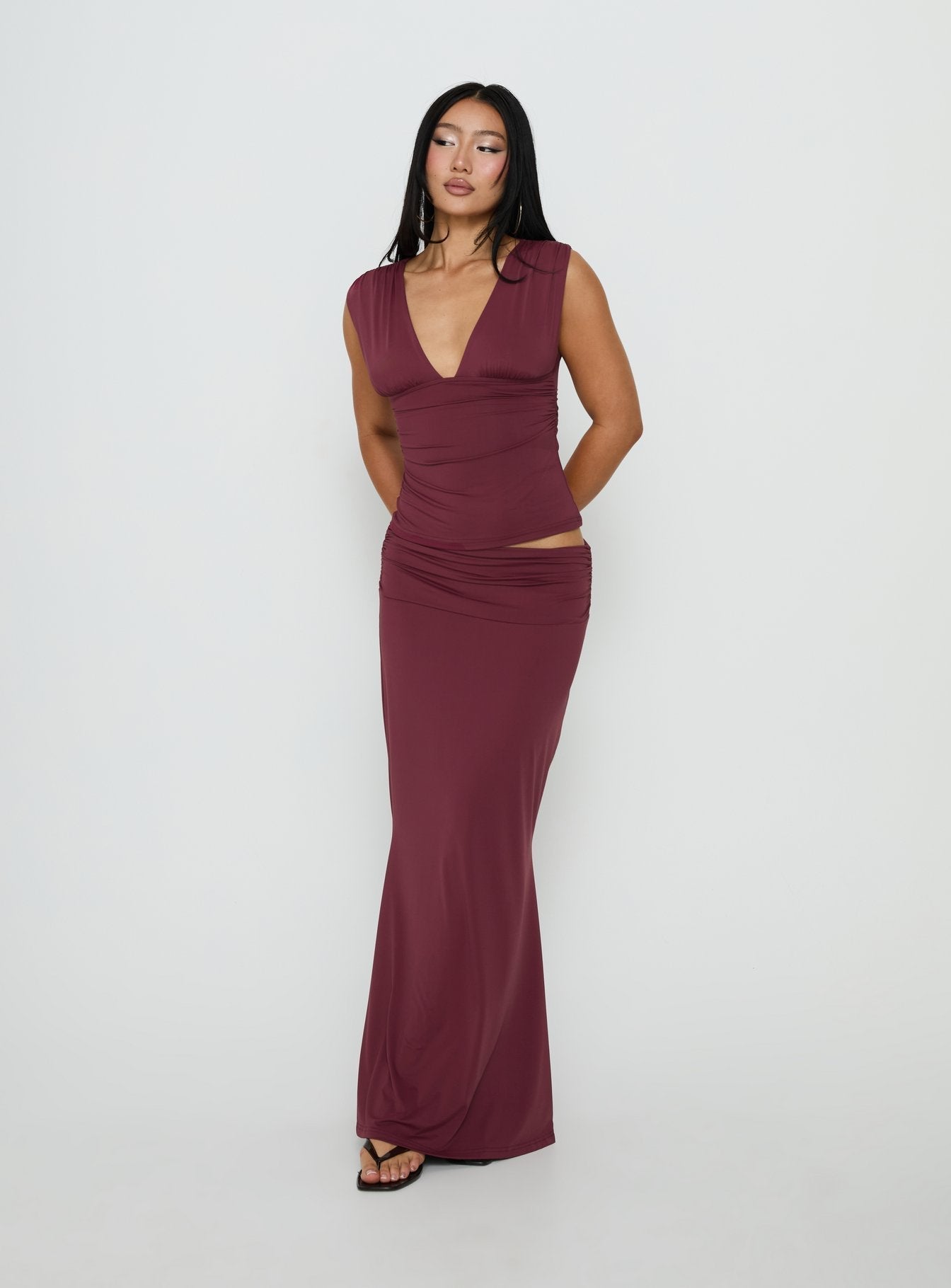 Liorah Foldover Waist Maxi Skirt Red
