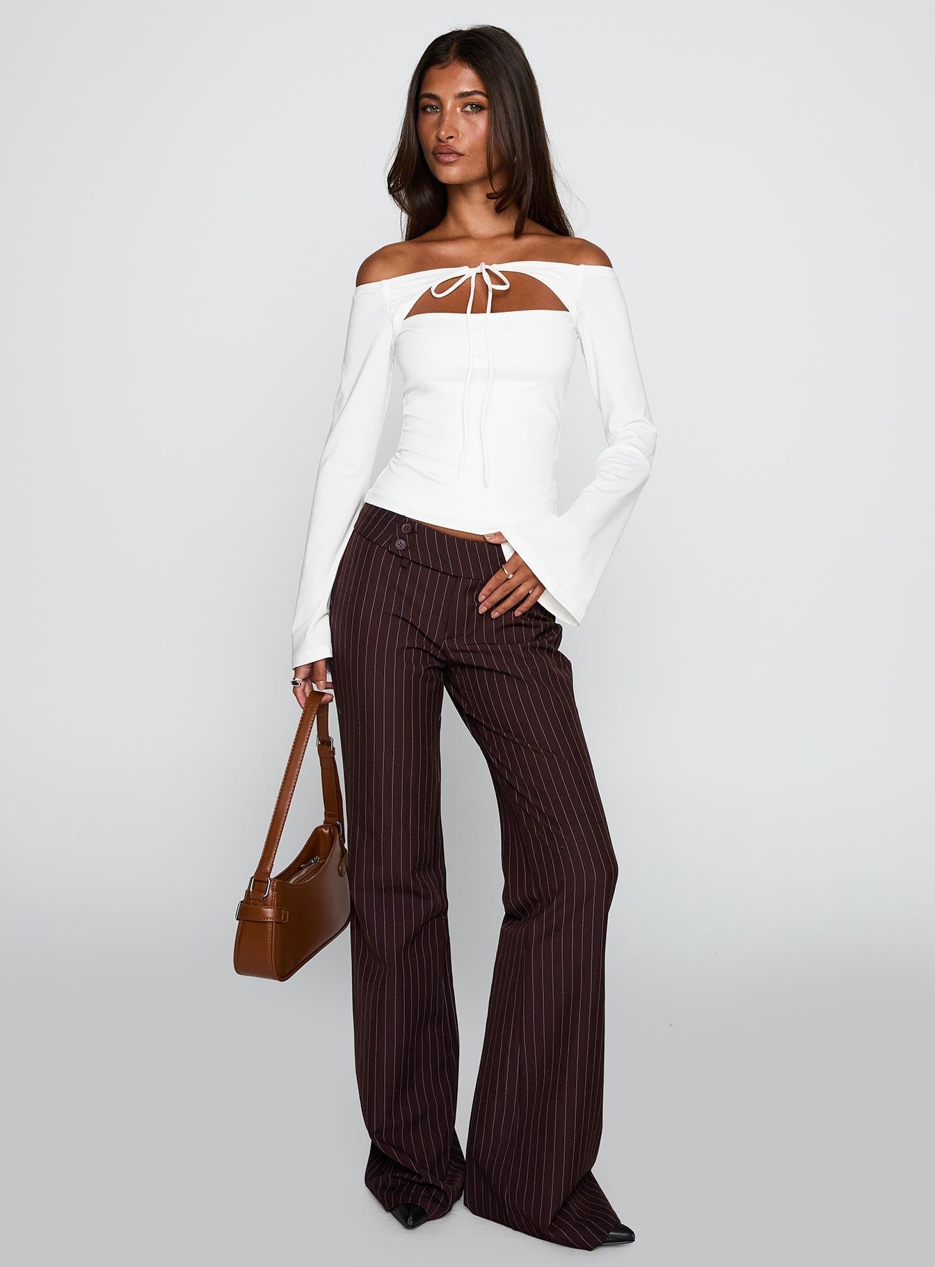 Kinkirk Flared Trousers Brown Pinstripe