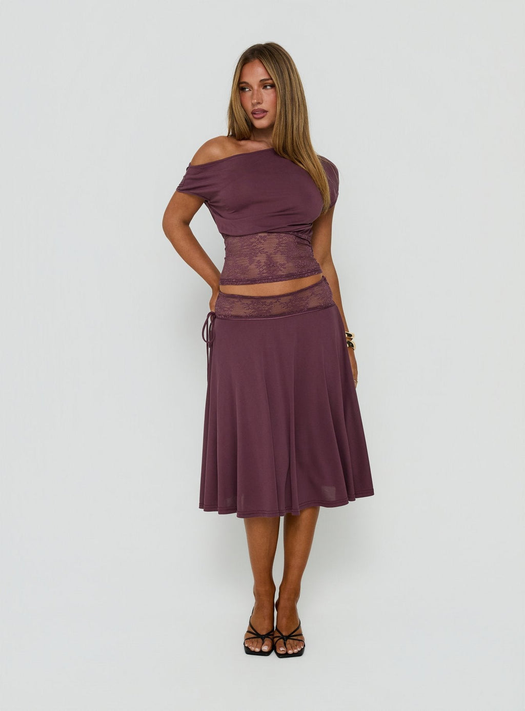 Marienna Lace Midi Skirt Plum