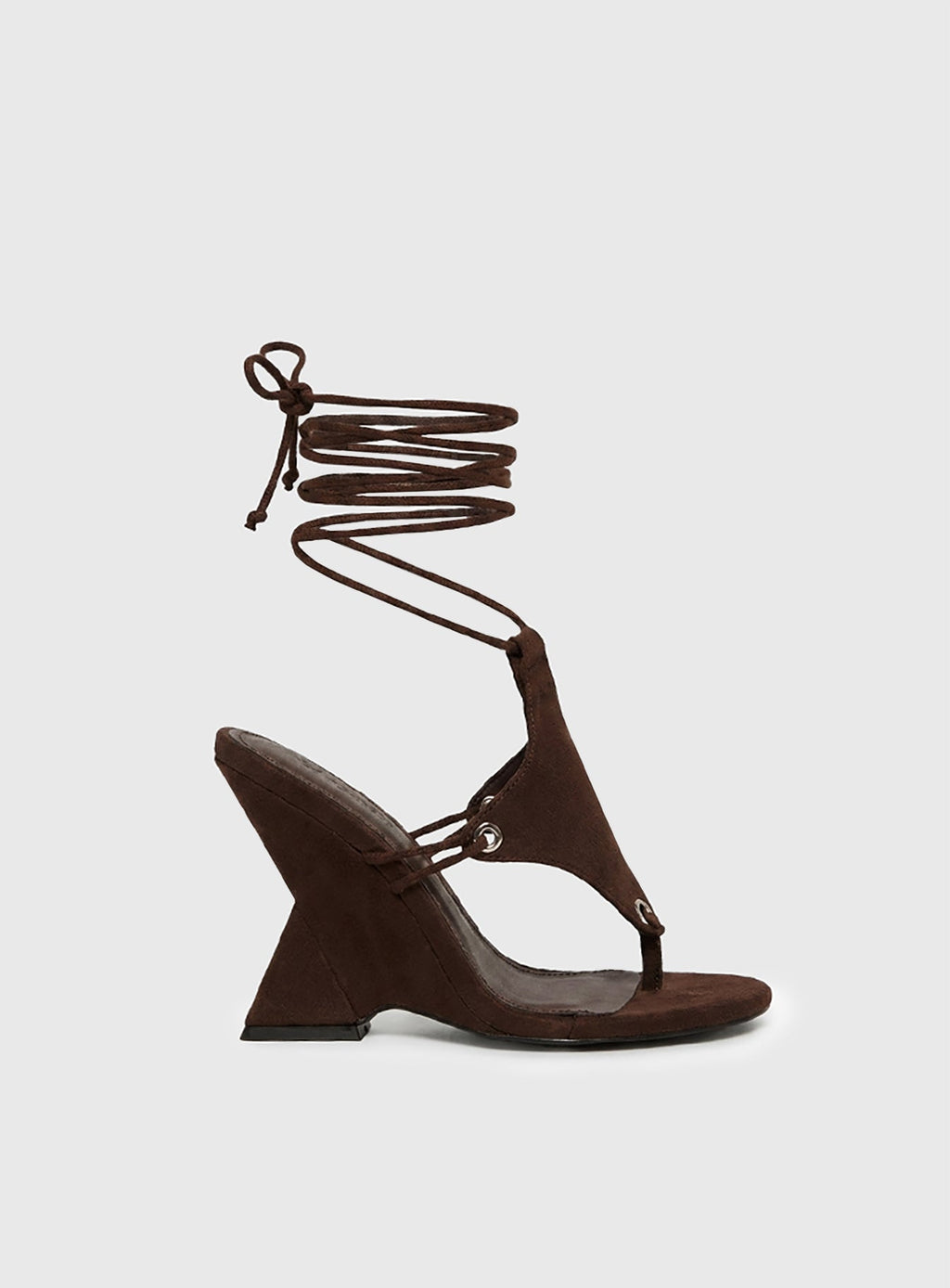 Diamond Court Lace Up Faux Suede Heels Brown
