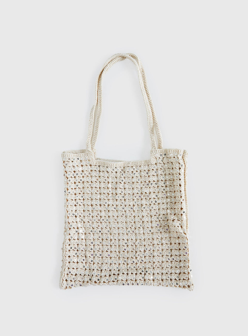Moon Glow Crochet Metallic Tote Bag Cream
