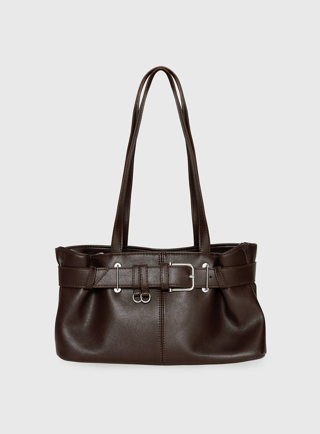 Views Of Capri Faux Leather Buckle Shoulder Bag Dark Brown