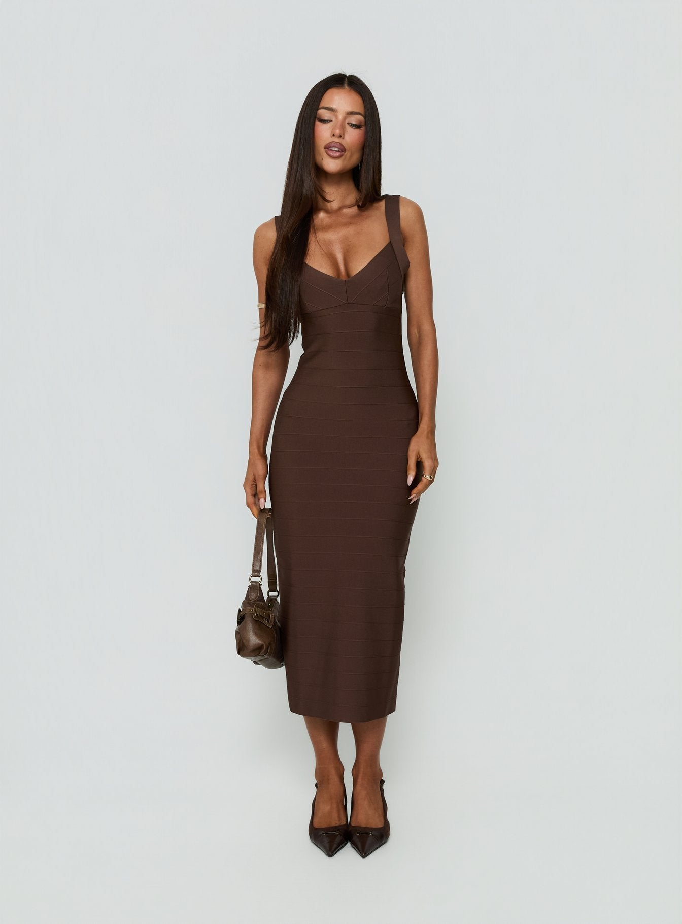 Justina Bandage Midi Dress Brown