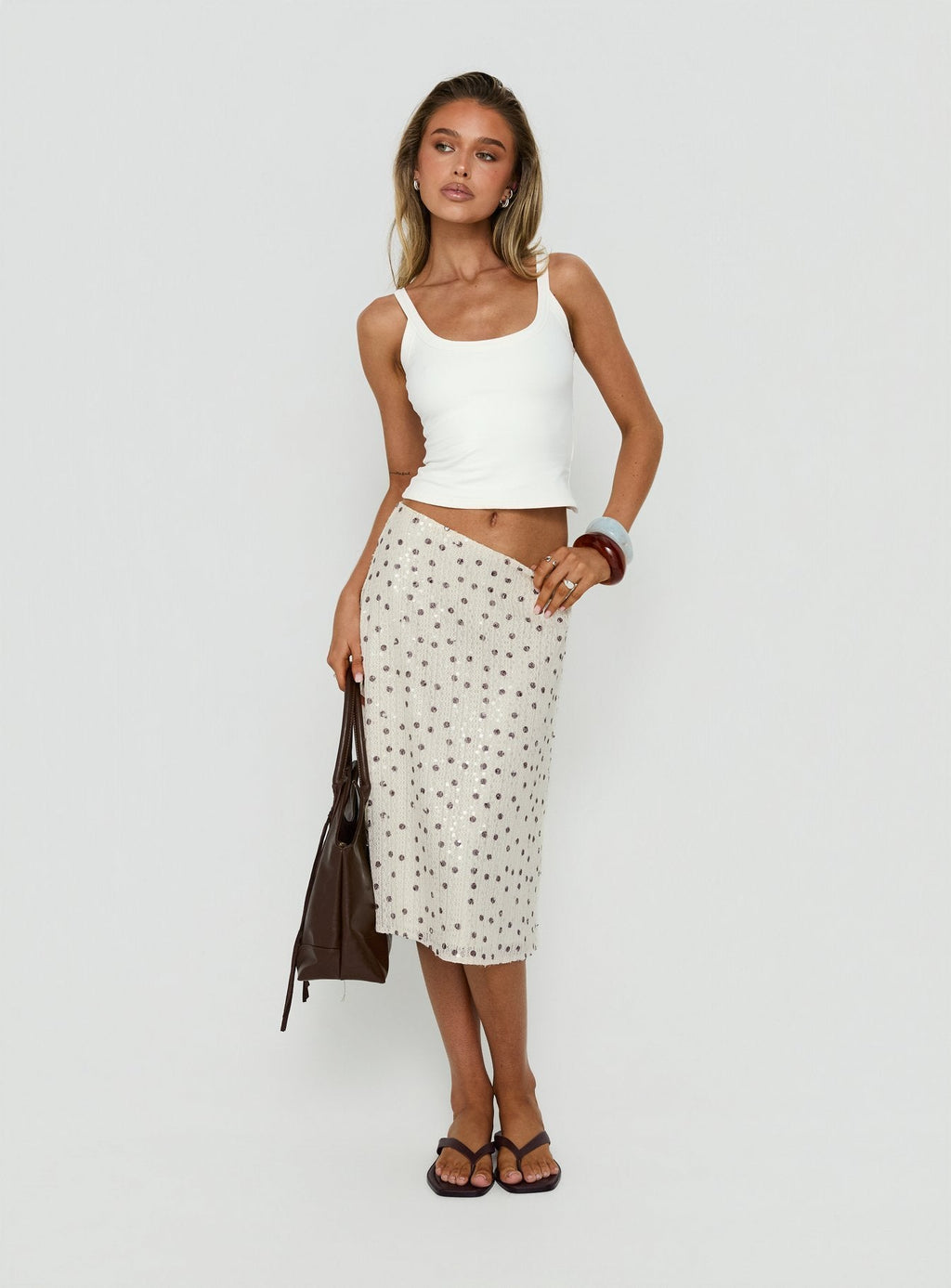 Olila Sequin Midi Skirt White Polka Dot