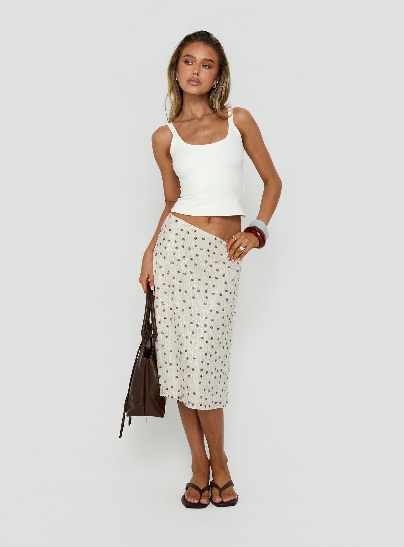 Olila Sequin Midi Skirt White Polka Dot