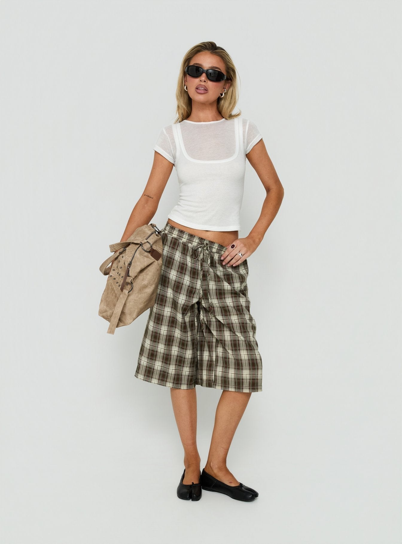 Tucka Long Line Baggy Shorts Multi Check