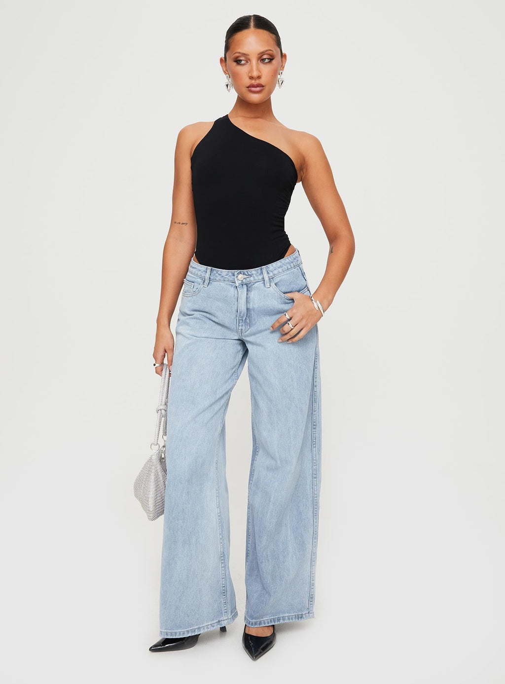 Ramos Low Rise Wide Leg Denim Jeans Light Blue Wash